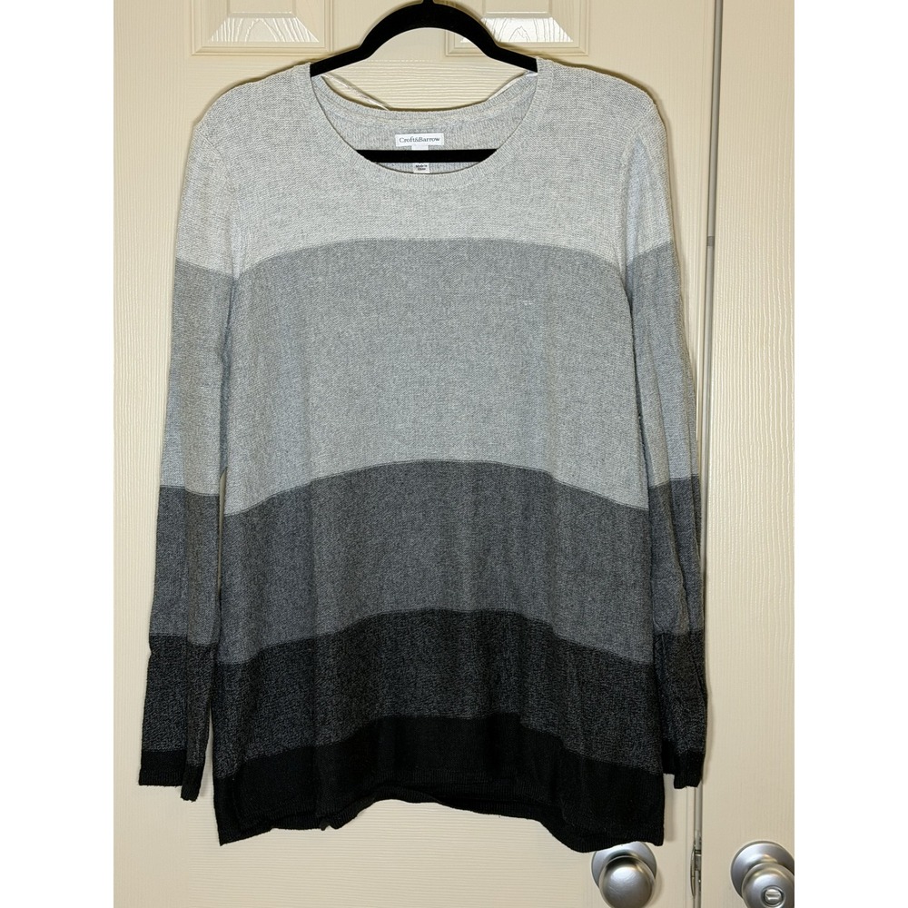Croft &‎ Barrow Sweater Women 2X Grey Colorblock EUC Crew Neck Knit Pullover